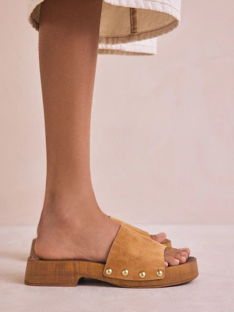 Next Studded Clog Mule Sandals for Women - Brown