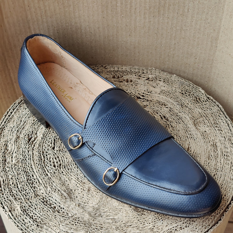 Double Monk Leather Shoe Blue - Jango Mall