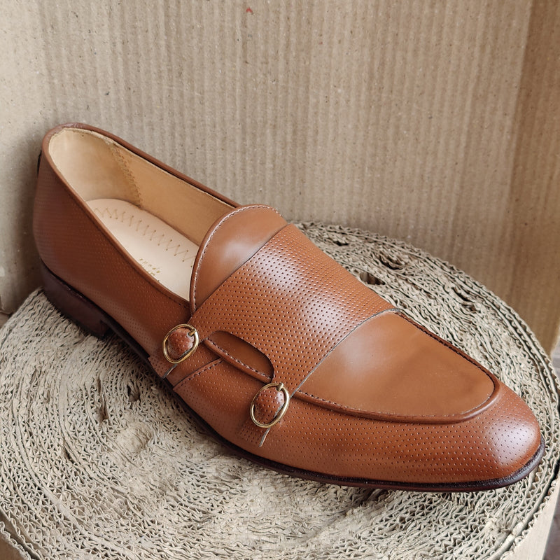 Double Monk Leather Shoe Mastard - Jango Mall