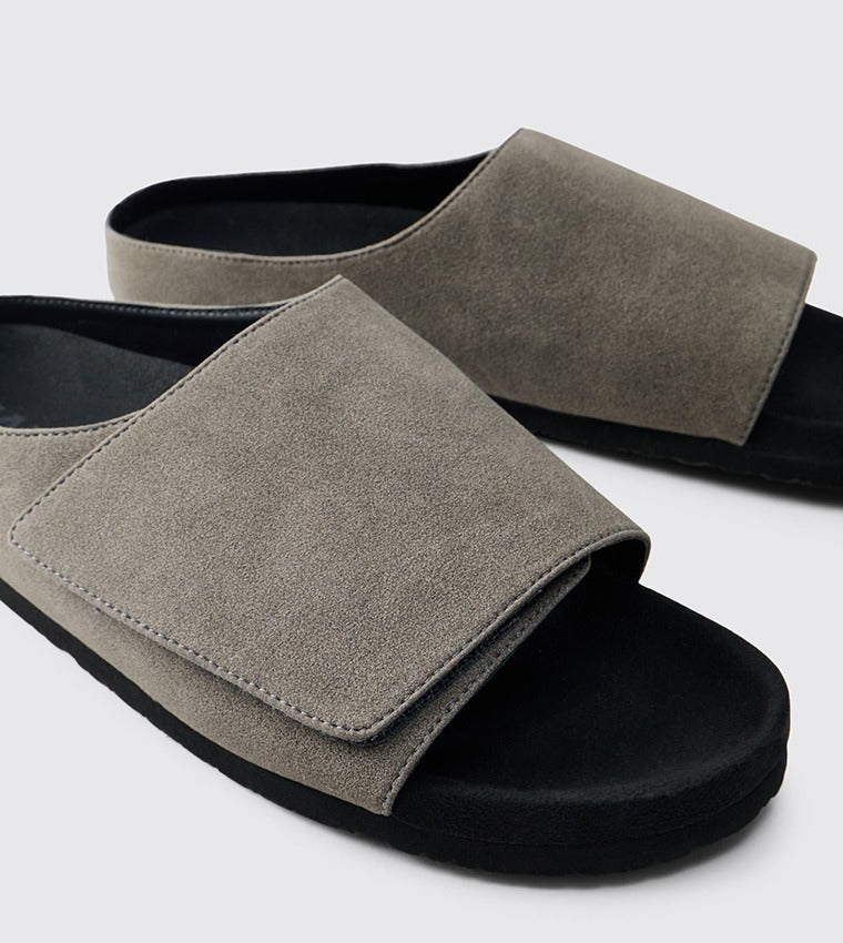 BoohooMan Suede Slide Men Grey