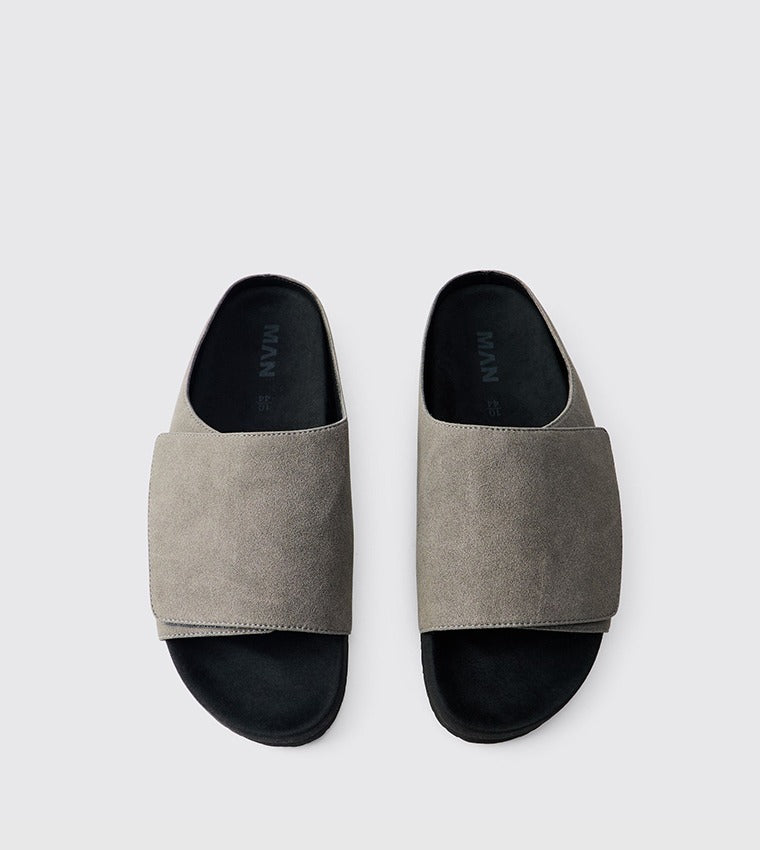 BoohooMan Suede Slide Men Grey