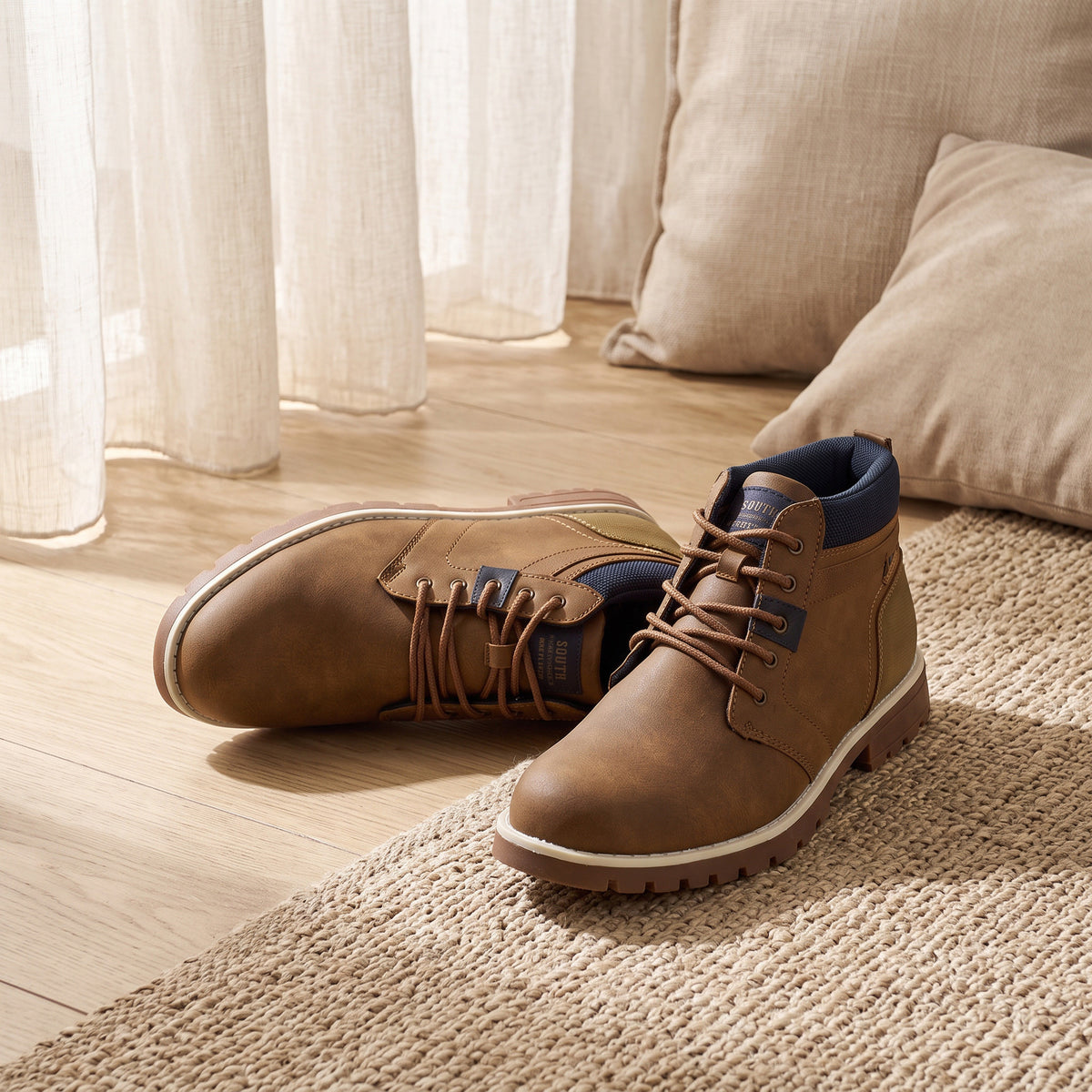 Max Textured Boots with Lace-Up Closure Brown for Men - image 1