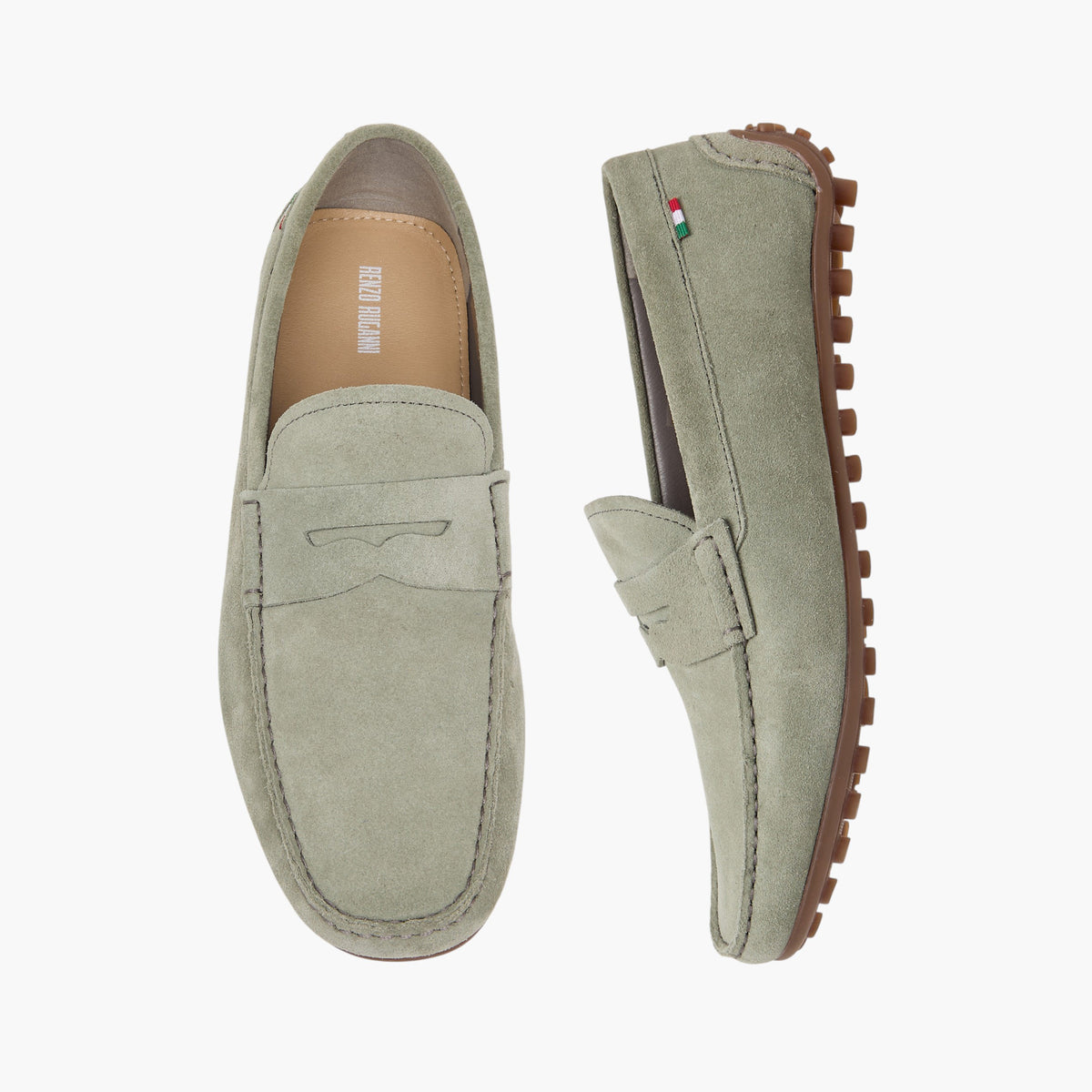Renzo Ruganni Men Leather Moccasins Green