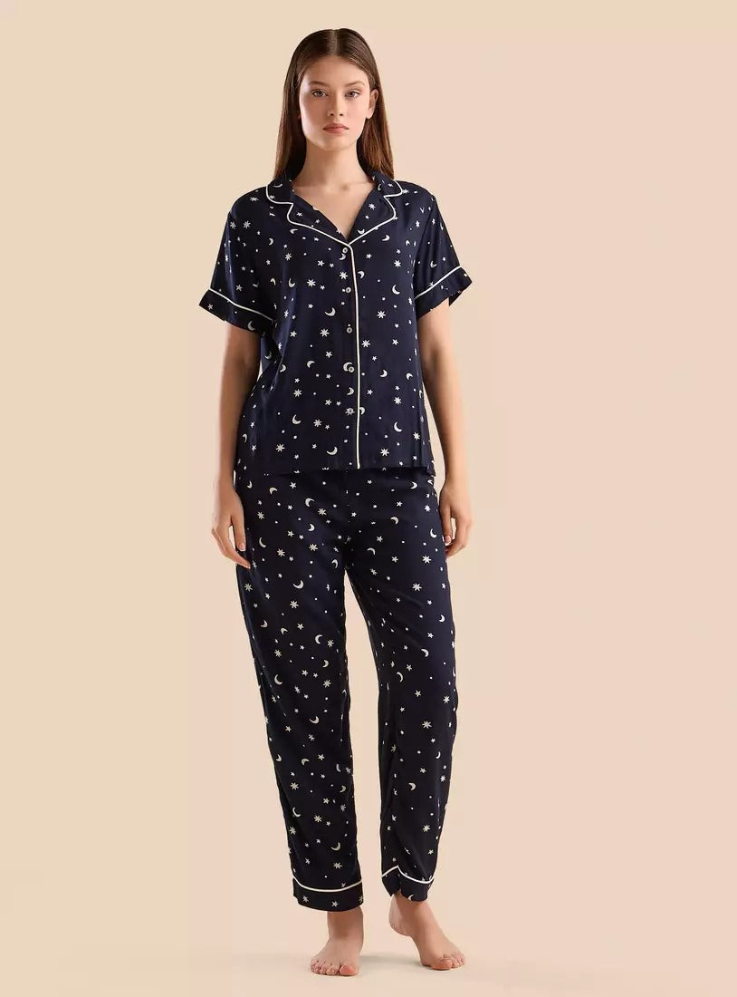 Constellation Print Viscose Pyjama Set