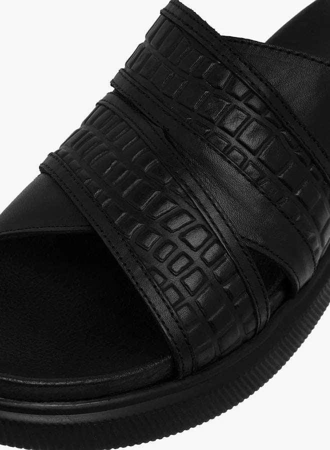 DUCHINI Leather Cross Strap Mens Slide Blk/Brn