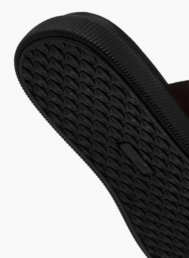 DUCHINI Leather Cross Strap Mens Slide Blk/Brn