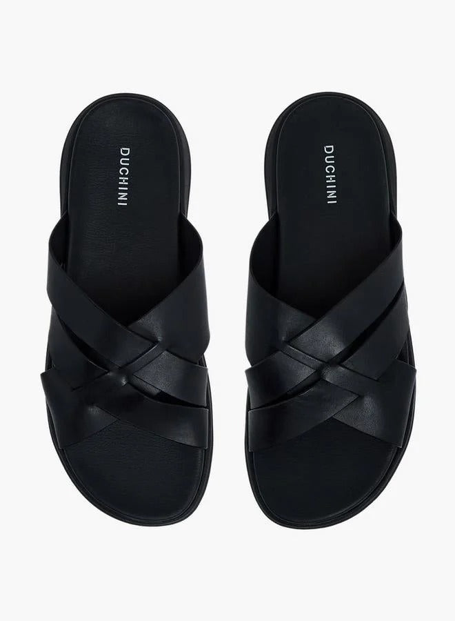 DUCHINI Cross Straps Leather Slides Men