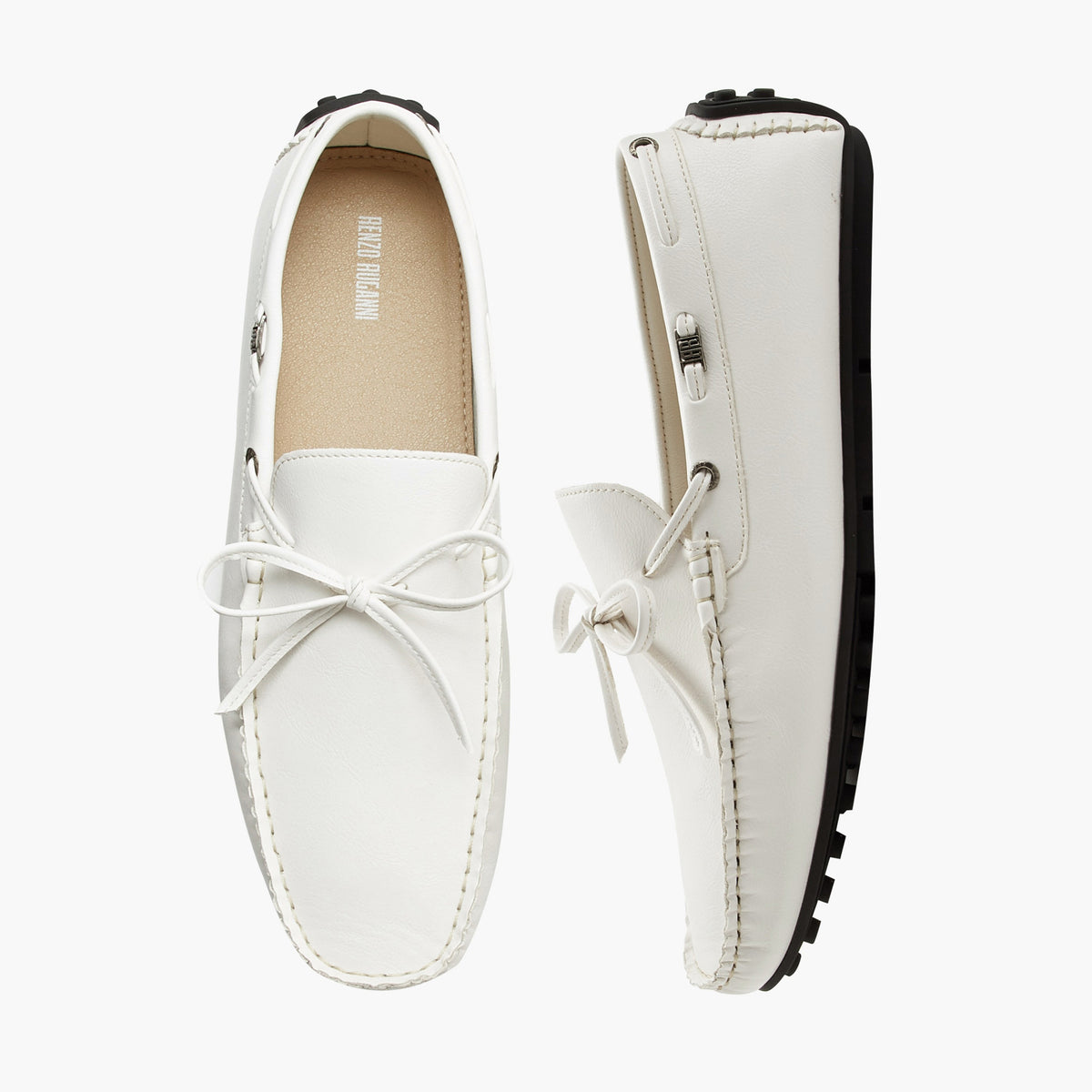 Renzo Ruganni Men Bow Trim Moccasins White