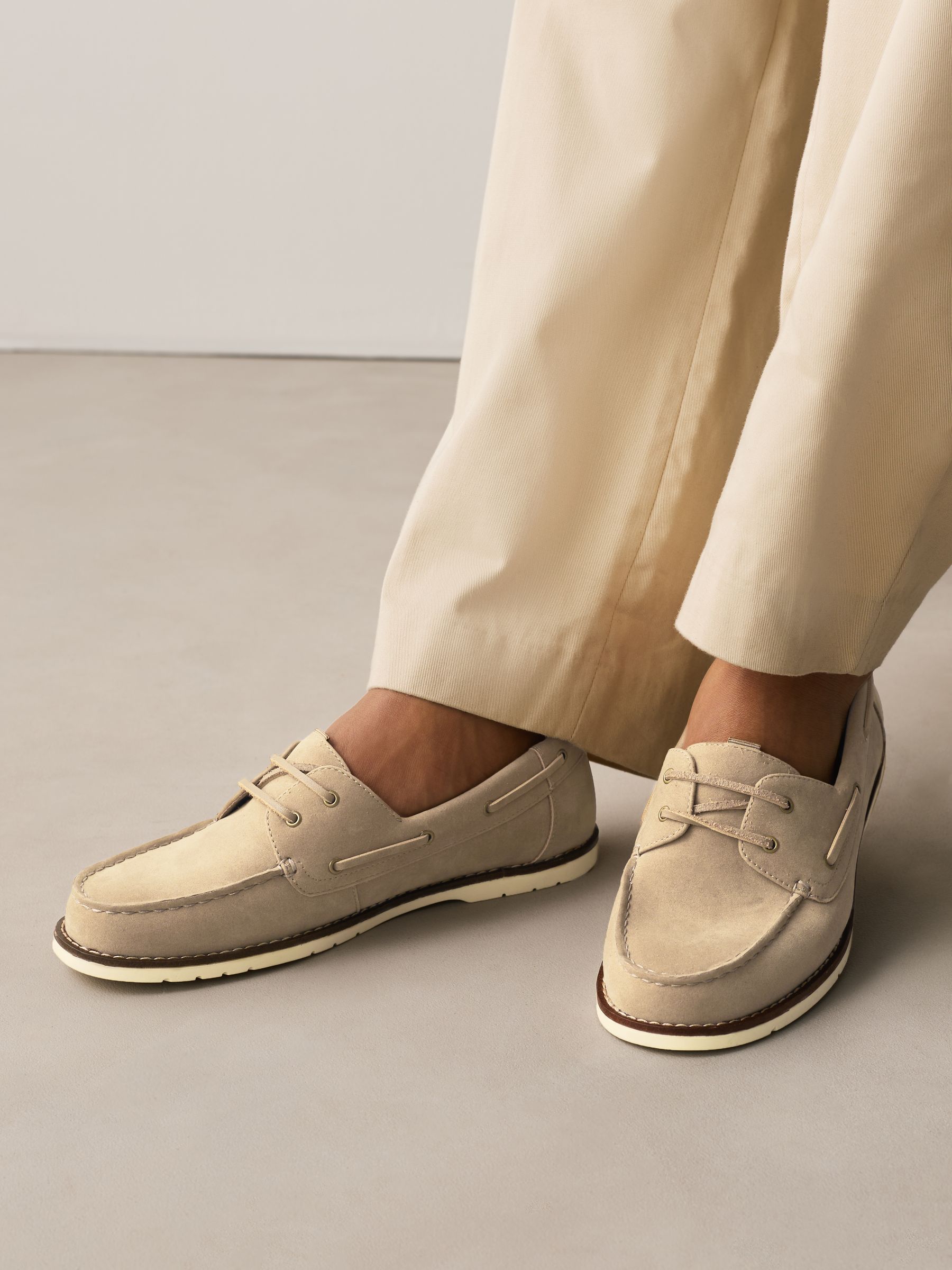 Next Men's Boat Shoes with Leather Laces Neutral