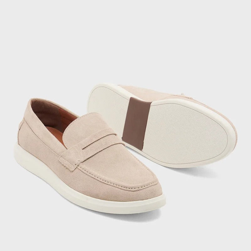 Genuine Leather Suede Casual Loafer Slip Ons - Beige