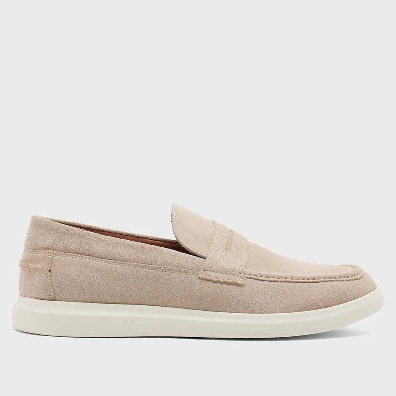 Genuine Leather Suede Casual Loafer Slip Ons - Beige