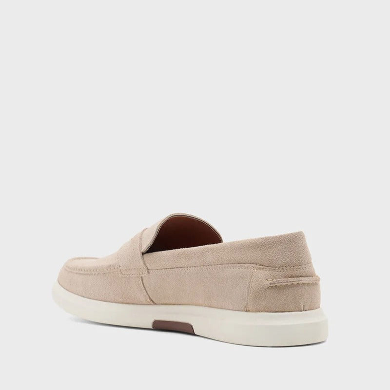 Genuine Leather Suede Casual Loafer Slip Ons - Beige