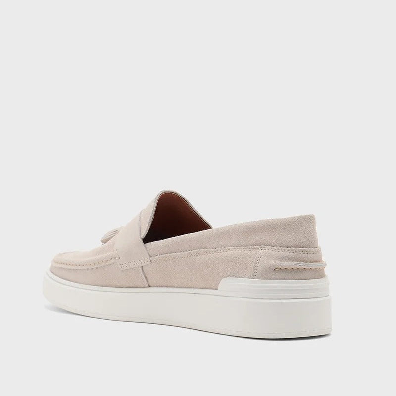 Genuine Leather Suede Casual Loafer Slip Ons - Beige