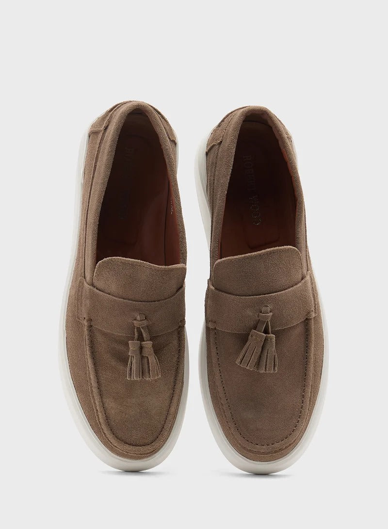 Genuine Leather Suede Casual Loafer Slip Ons - Mouse