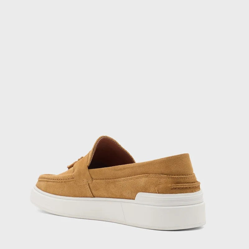 Genuine Leather Suede Casual Loafer Slip Ons - Tan