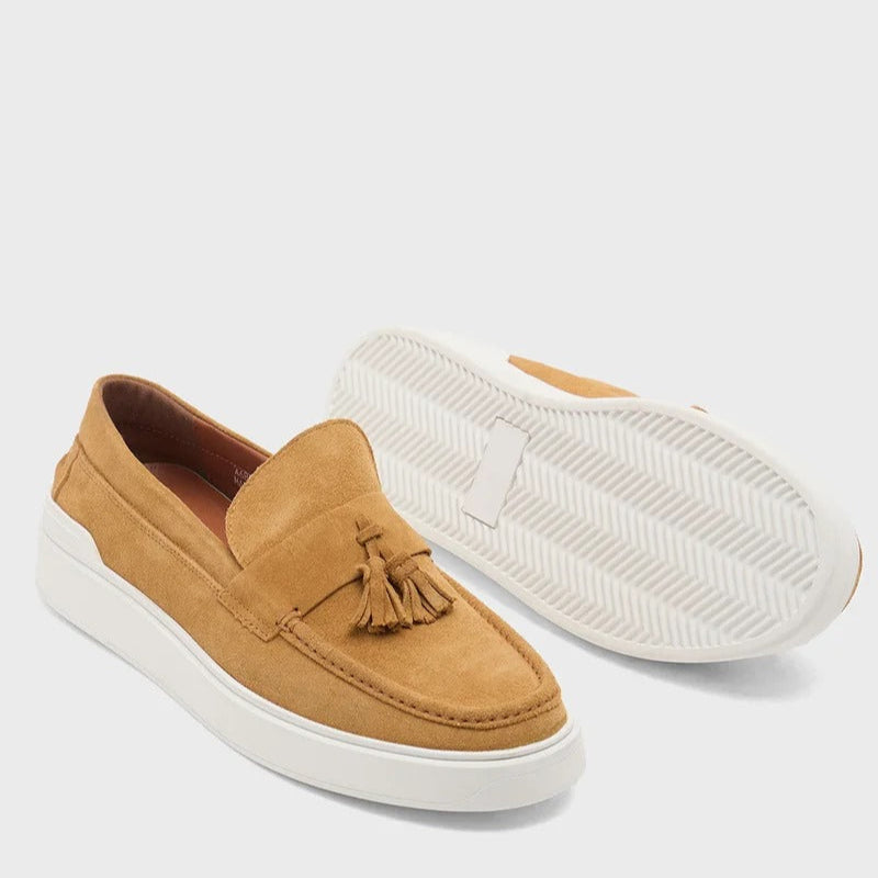 Genuine Leather Suede Casual Loafer Slip Ons - Tan