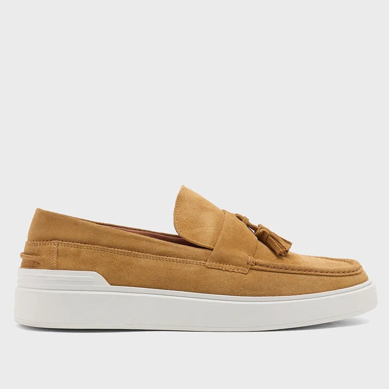 Genuine Leather Suede Casual Loafer Slip Ons - Tan