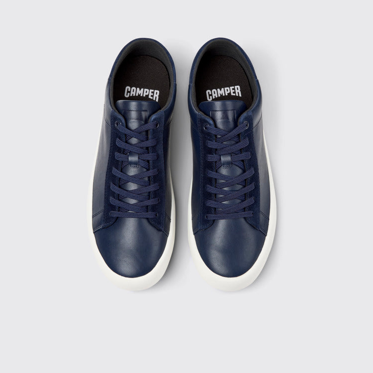 Overhead view of Andratx Blue Leather and Nubuck Sneakers for Men.