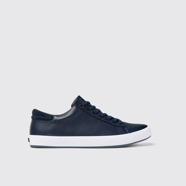 Side view of Andratx Blue Leather and Nubuck Sneakers for Men.