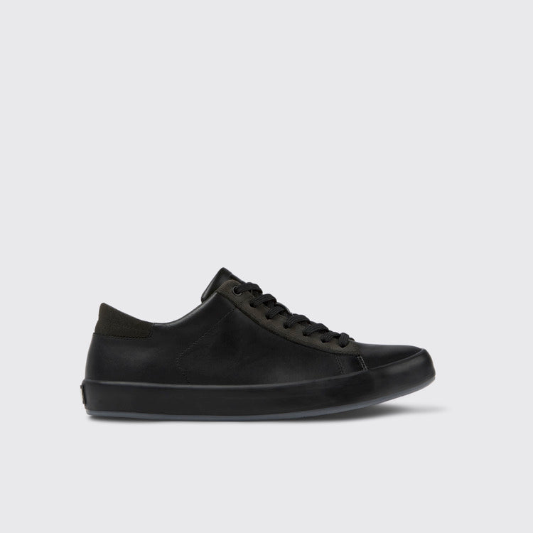 Side view of Andratx Black Leather and Nubuck Sneakers for Men.