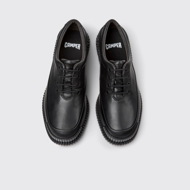 Overhead view of Pix Black Leather Shoes for Men.
