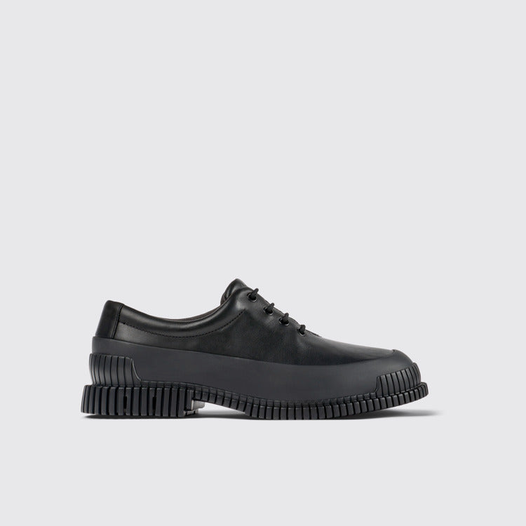 Side view of Pix Black Leather Shoes for Men.