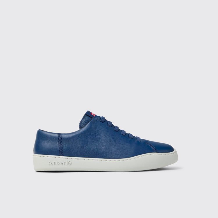 Side view of Peu Touring Blue Leather Sneakers for Men.