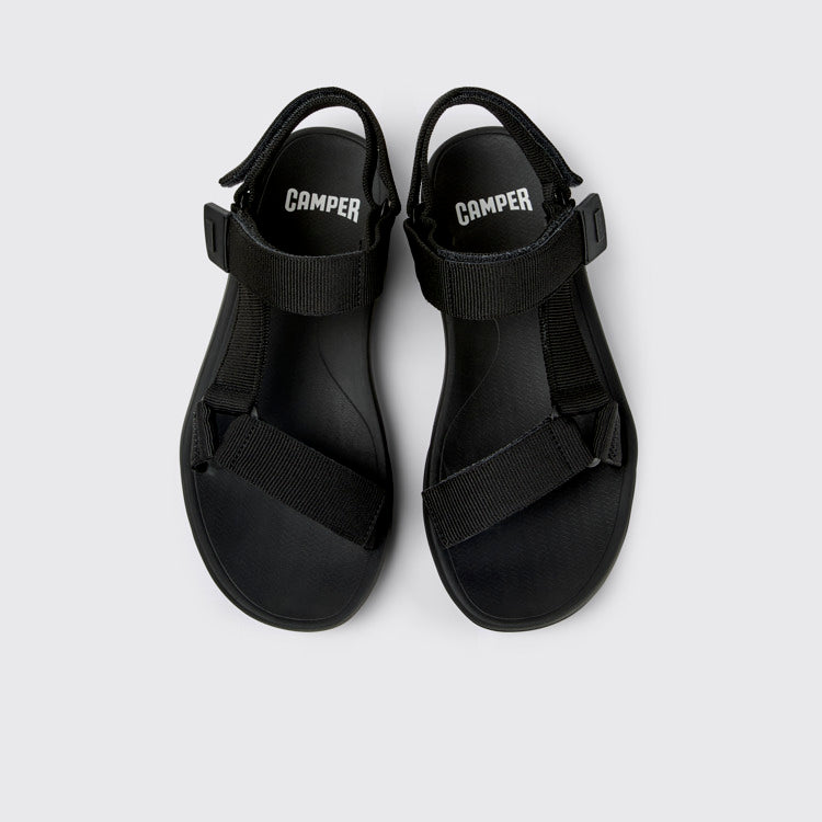 Overhead view of Match Black Textile Sandals for Men.