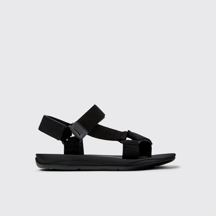 Side view of Match Black Textile Sandals for Men.