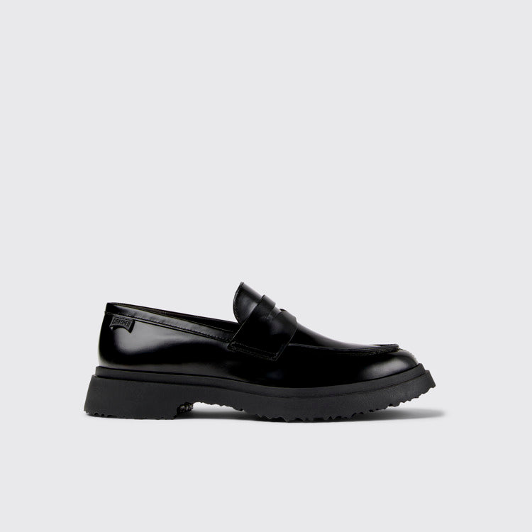Side view of Walden Black Leather Moccasins for Men.