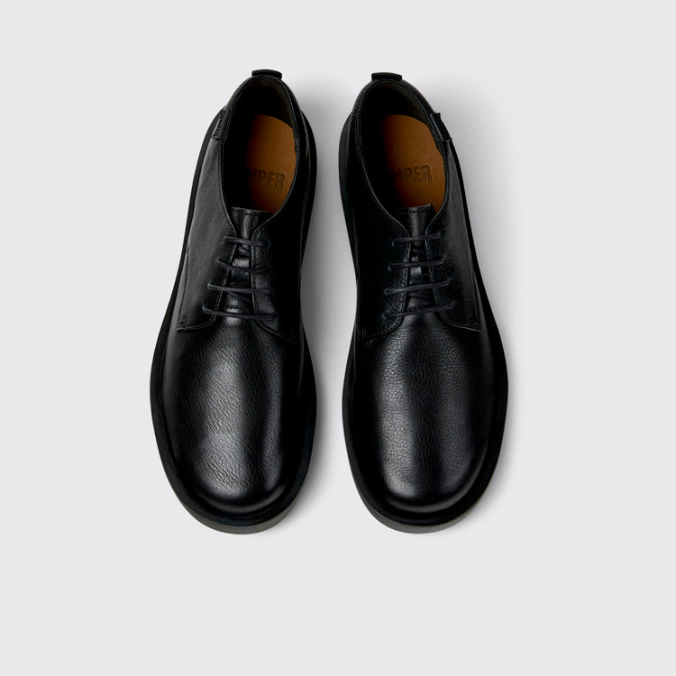 Overhead view of Wagon Black Leather Shoes for Men.