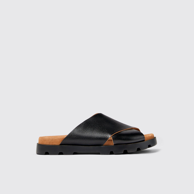 Side view of Brutus Sandal Black Leather Cross-strap Sandal for Men