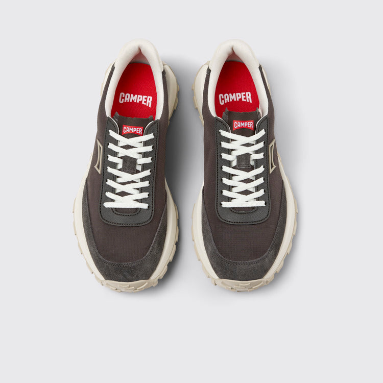 Overhead view of Drift Trail Gray Textile and Nubuck Leather Sneakers for Men.