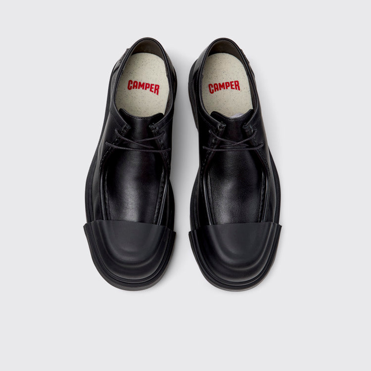 Overhead view of Junction Black Leather Shoes for Men.