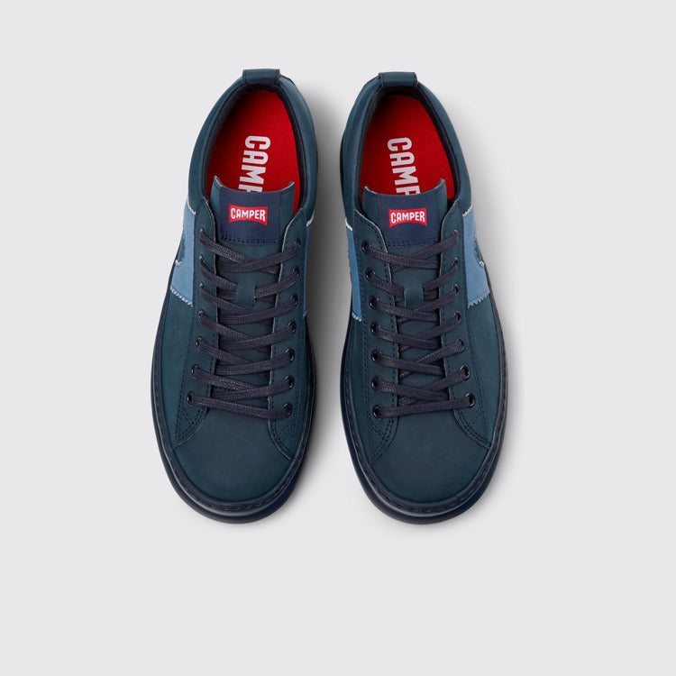 Overhead view of Runner Blue Recycled Leather Men's Sneakers.