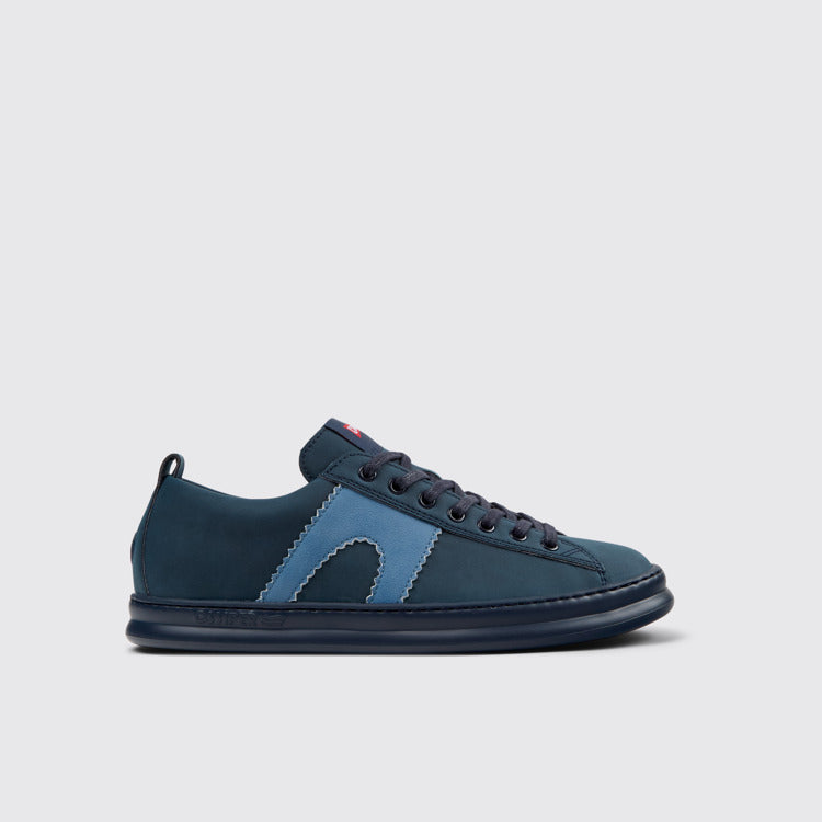 Side view of Runner Blue Recycled Leather Men's Sneakers.