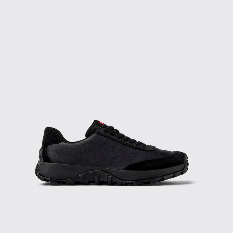 Side view of Drift Trail Black Leather and Nubuck Sneakers for Men.