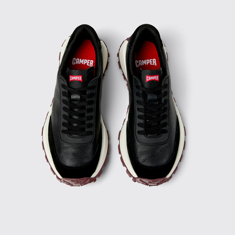 Overhead view of Drift Trail Black Leather and Nubuck Sneakers for Men.