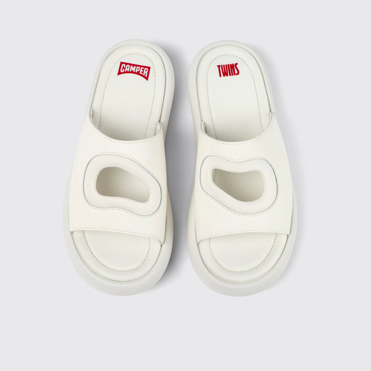 Overhead view of Twins White Leather/Textile Slide for Men