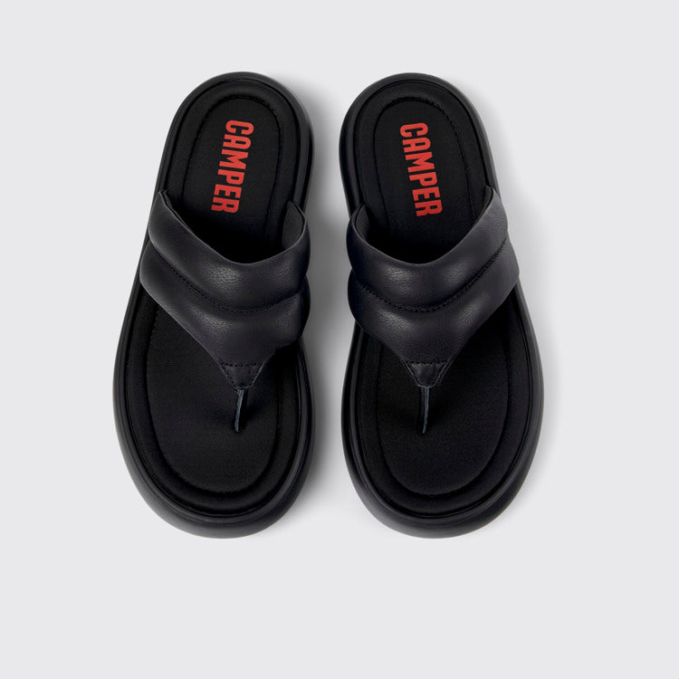 Overhead view of Pelotas Flota Black Leather Flip-Flop for Men