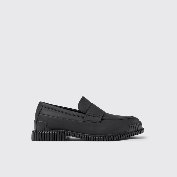 Side view of Pix Black Leather Mocasin Shoes for Men.