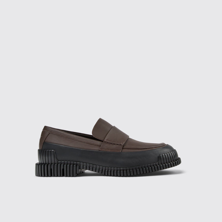 Side view of Pix Brown-black Leather Moccasin for Men