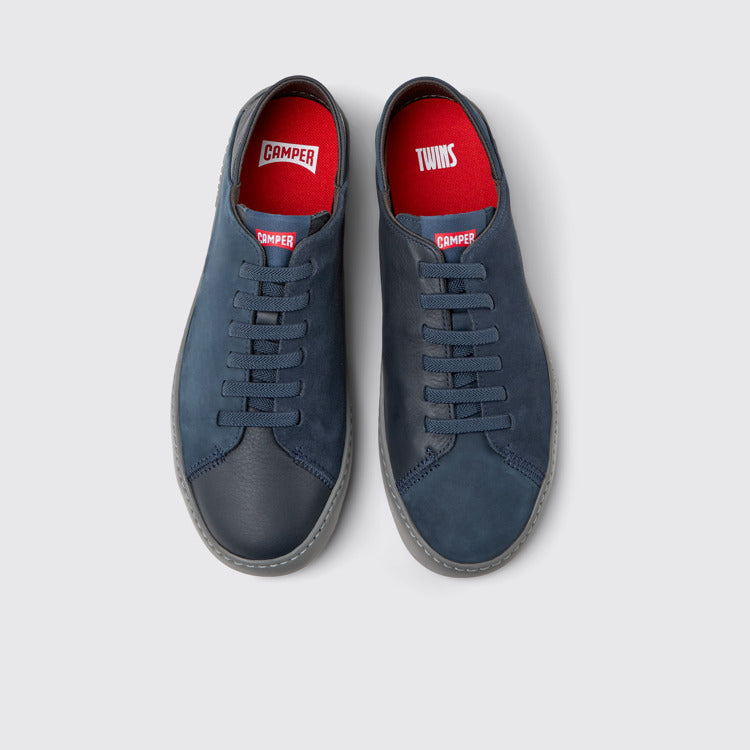 Overhead view of Twins Blue Nubuck and Leather Shoes for Men.