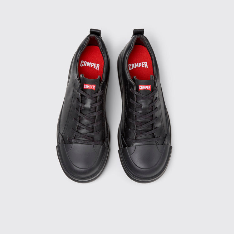 Overhead view of Junction Runner Black Leather Sneakers for Men.