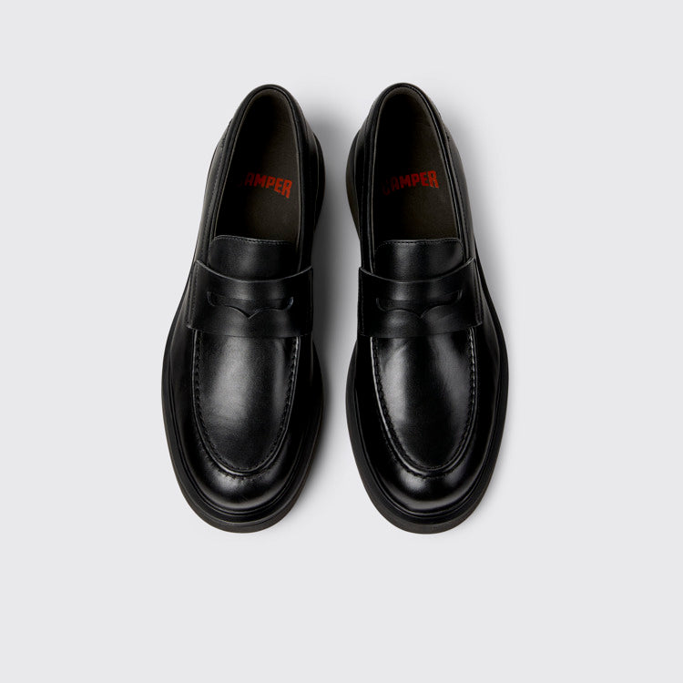 Overhead view of Norman Black Leather Shoes for Men.