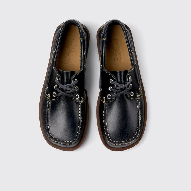 Overhead view of Don Blue Leather Moccasin Shoes for Men.