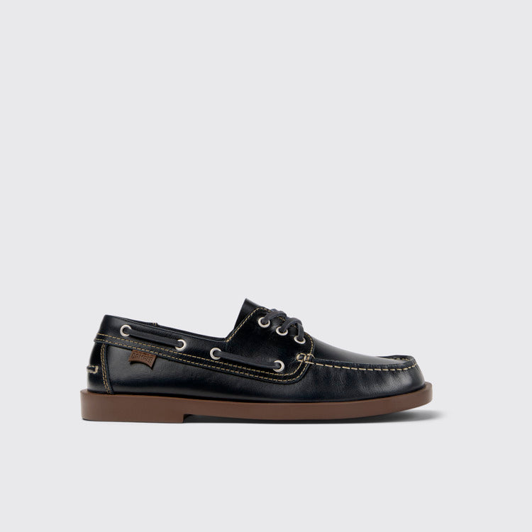 Side view of Don Blue Leather Moccasin Shoes for Men.