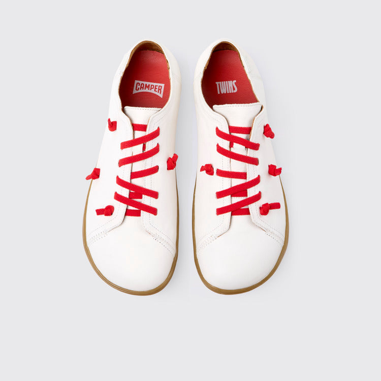 Overhead view of Twins White Vegetable Tanned Leather Shoes for Men.