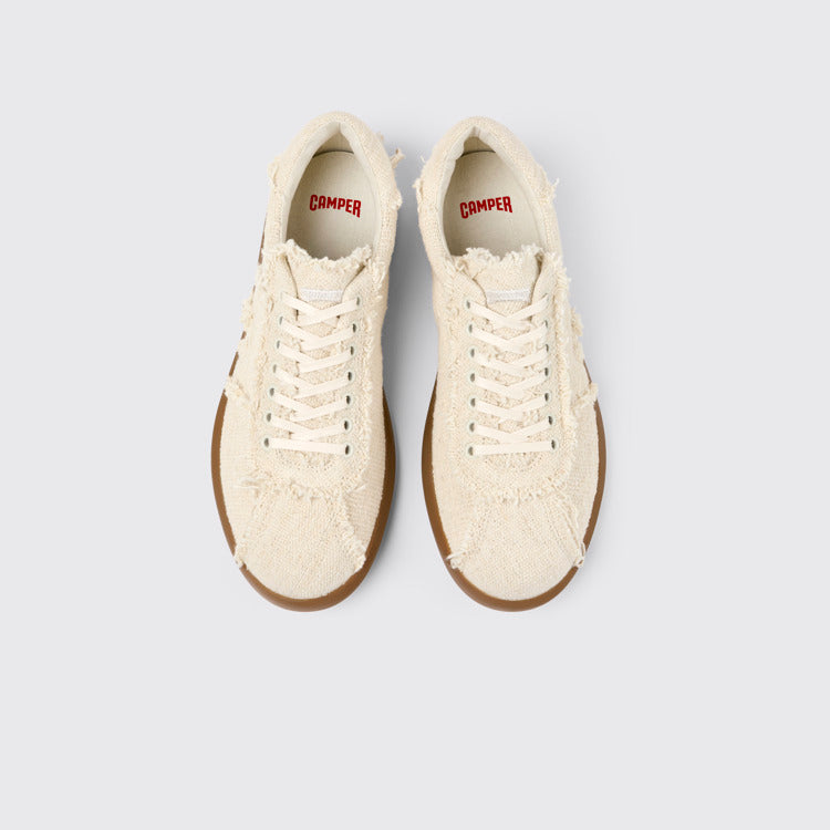 Overhead view of Pelotas Soller x EFI Beige Organic Cotton and Leather Sneakers for Men.