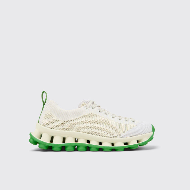 Side view of Camper x SUNNEI - PELOTISSIMA White and Green Textile Sneakers for Men.